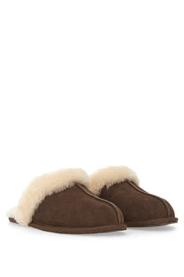 Ugg women’s slipper scuffette brown brown suede slip-on slippers with plush cream shearling lining