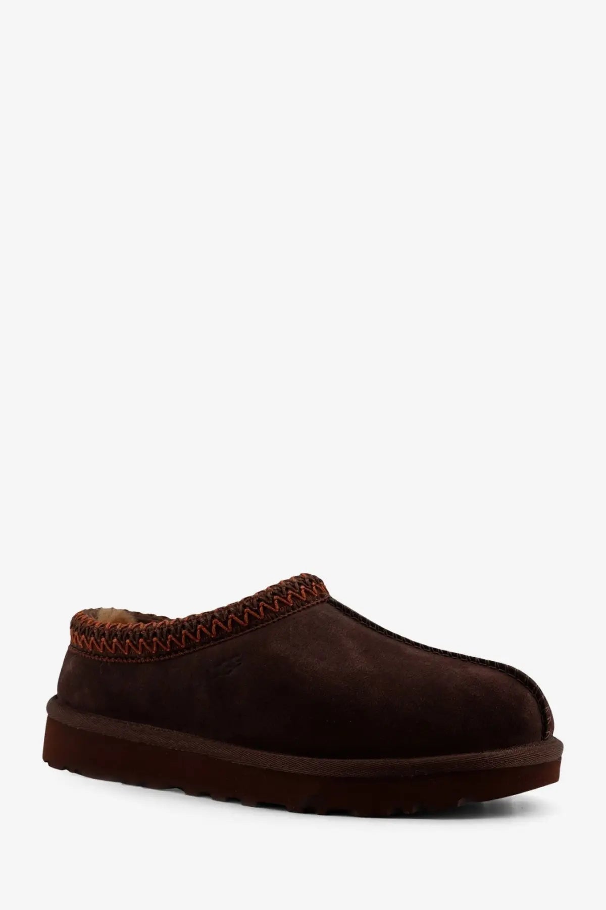 Ugg women’s tasman ii orange brown suede slip-on mule shoe with braided trim and plush lining