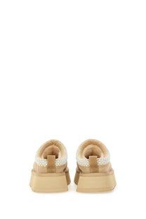 Beige ugg women’s tazz ii plateau slip-on sneakers with mesh collar and suede-like upper