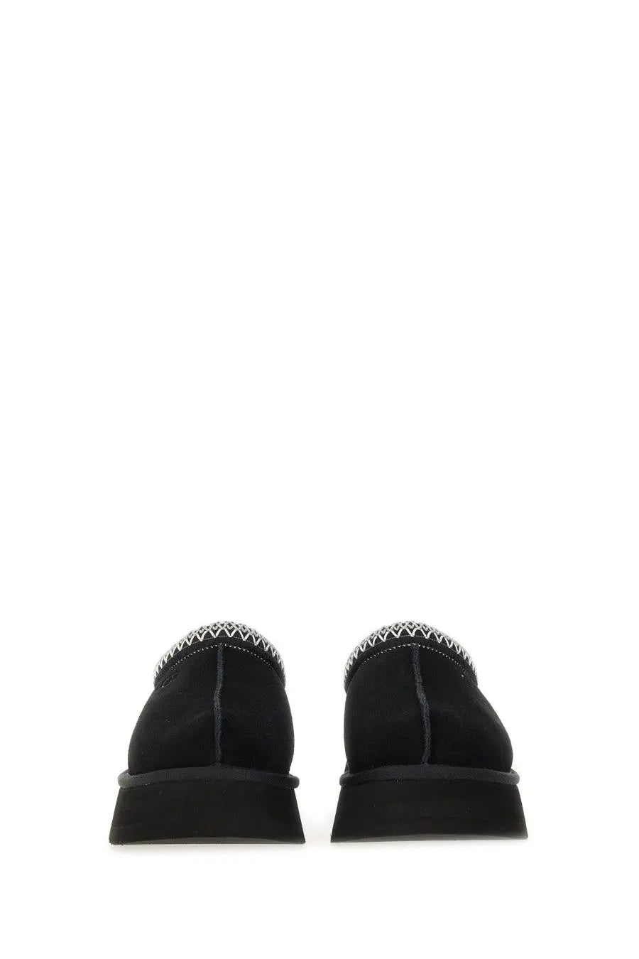 Ugg women’s tazz ii plateau sandal black black suede slip-on loafers with textured white zigzag stitch and chunky soles