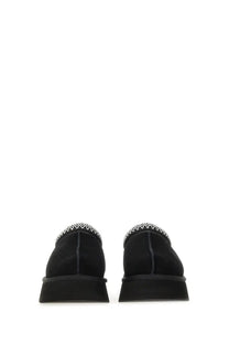 Ugg women’s tazz ii plateau sandal black black suede slip-on loafers with textured white zigzag stitch and chunky soles