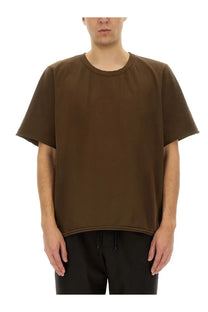 Brown oversized cotton short-sleeved t-shirt with relaxed fit and ribbed crew neckline from Uma Wang men’s collection