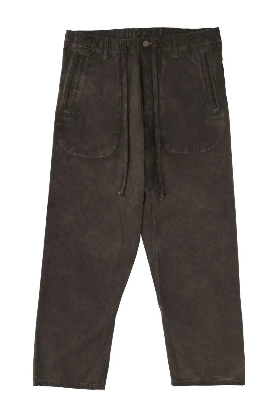 Uma wang men’s grey corduroy drawstring pants with dark brown color and two large front pockets
