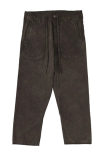 Uma wang men’s grey corduroy drawstring pants with dark brown color and two large front pockets