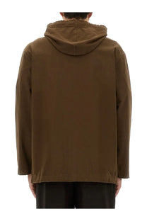 Uma Wang men’s zipper hoodie in brown with soft textured fabric and ribbed cuffs for comfortable wear