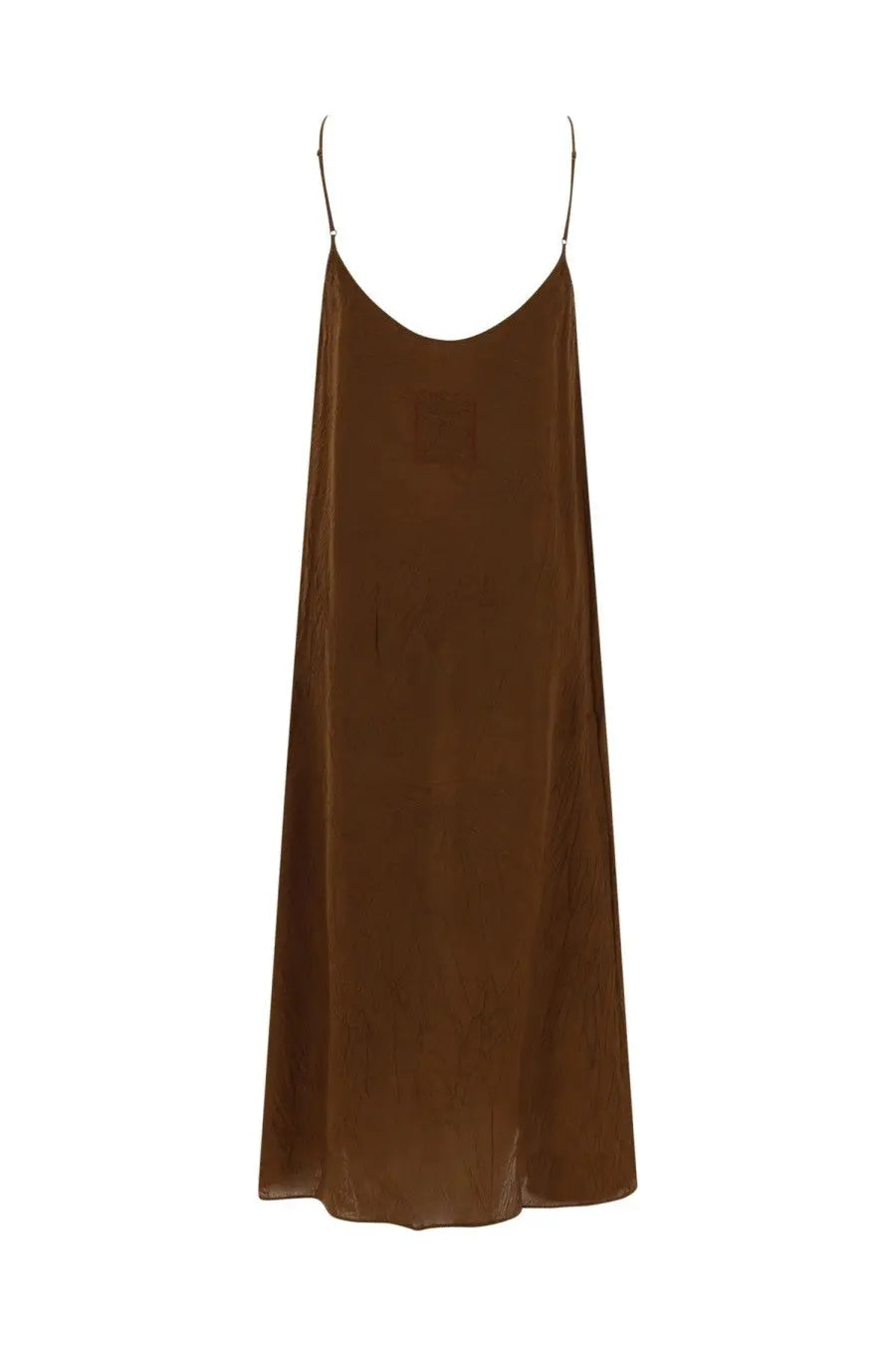 Uma Wang women’s Anaya dress brown flowing rust-colored silk slip dress with delicate spaghetti straps and minimalist design