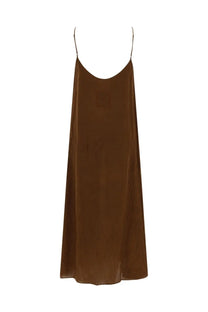 Uma Wang women’s Anaya dress brown flowing rust-colored silk slip dress with delicate spaghetti straps and minimalist design