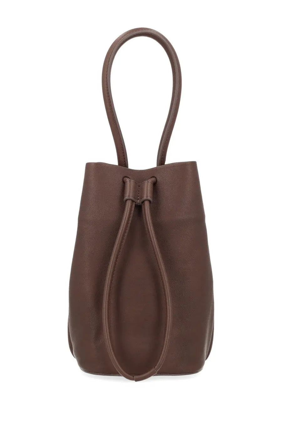 Uma Wang women’s borsa secchiello small brown leather bucket bag with drawstring closure and rounded top handles