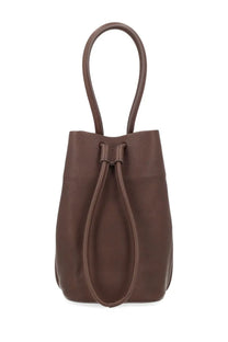 Uma Wang women’s borsa secchiello small brown leather bucket bag with drawstring closure and rounded top handles