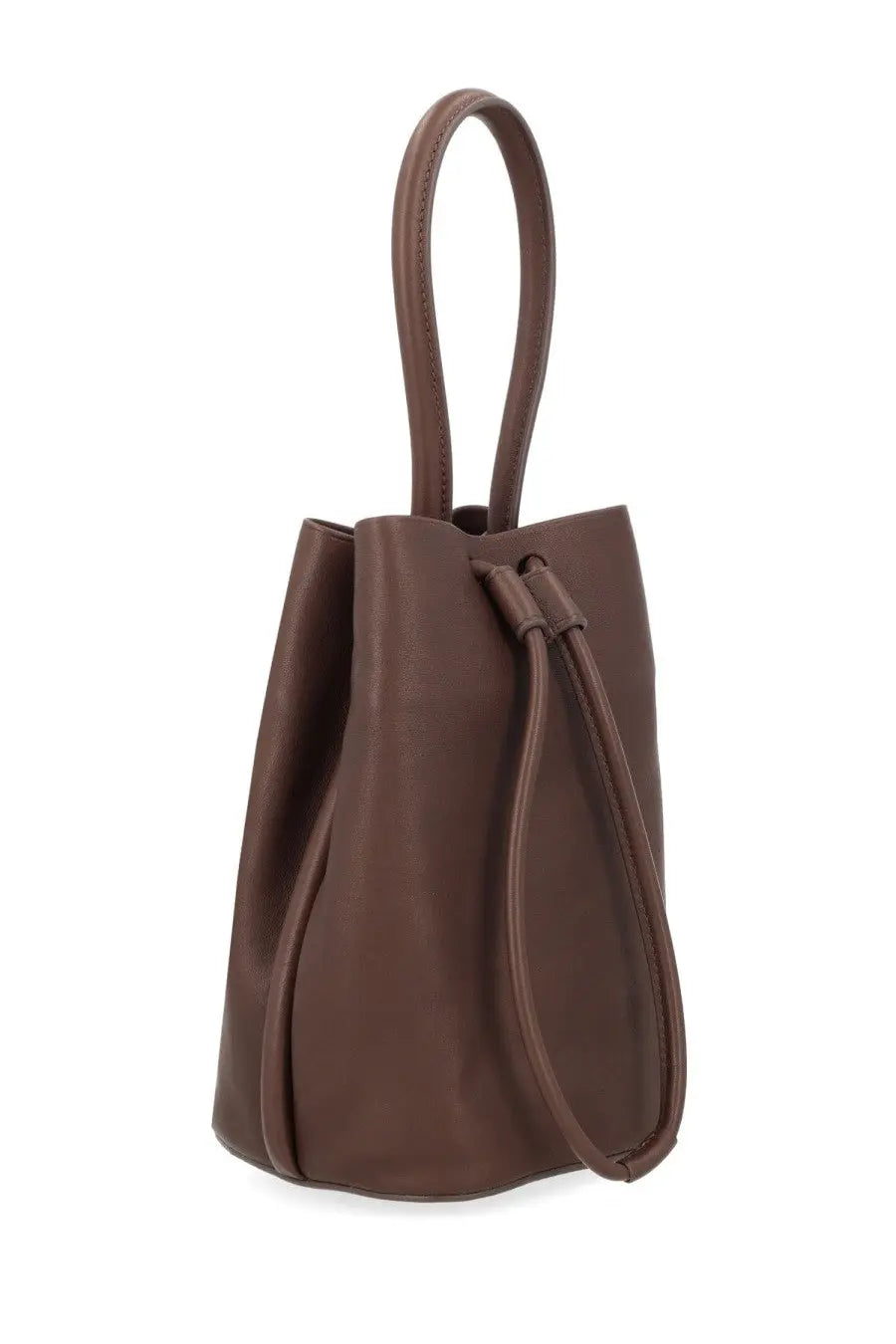 Uma Wang women’s borsa secchiello small brown brown leather bucket bag with top handle and drawstring closure