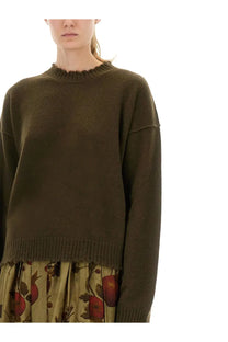 Olive green oversized cashmere knit sweater by uma wang with ribbed neckline and hem for women