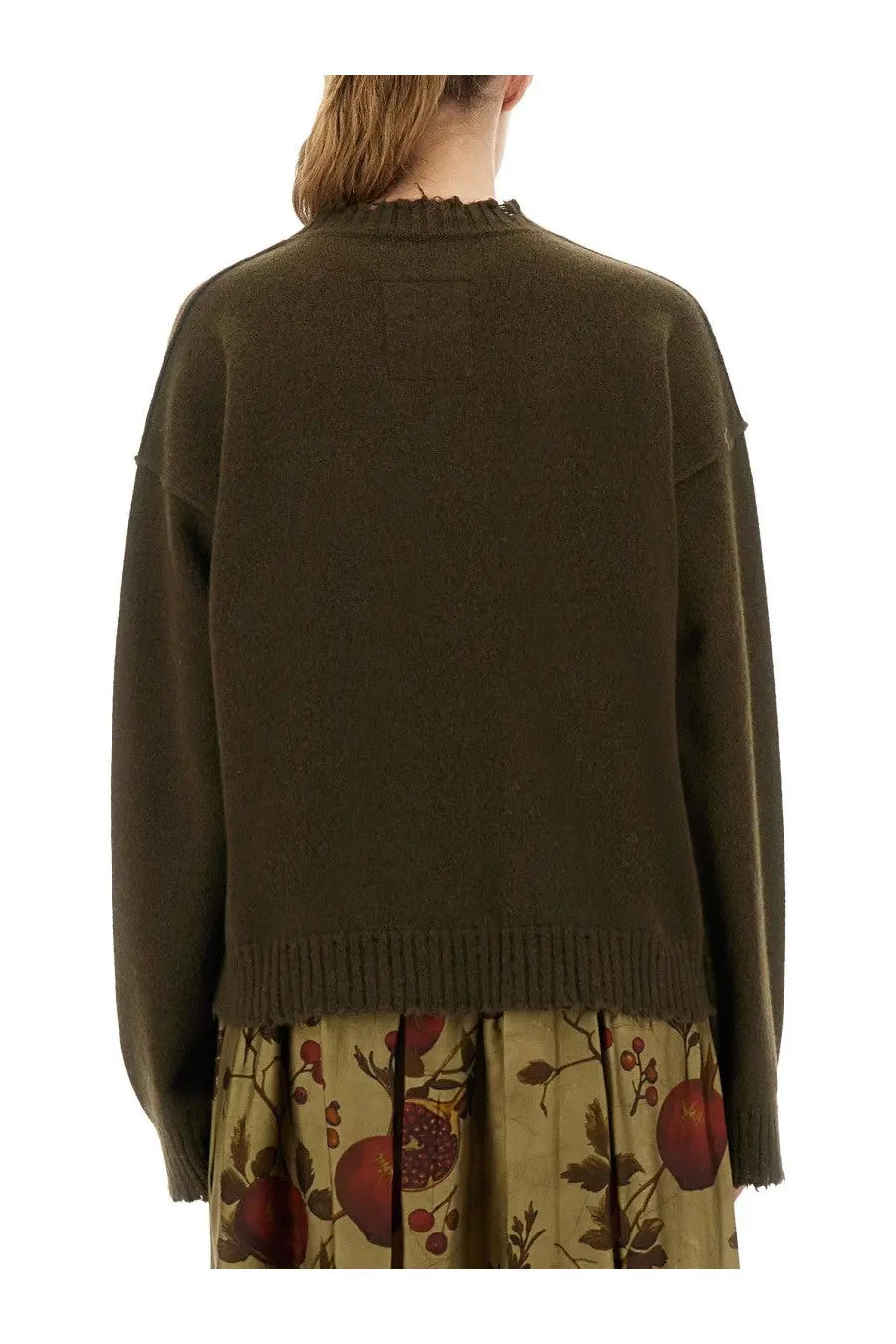 Uma wang women’s cashmere olive green oversized knit sweater with ribbed hem and raglan sleeves