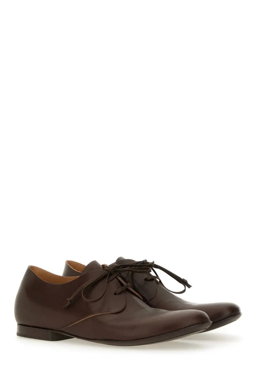 Brown leather oxford dress shoes with dark brown laces in uma wang women’s derby lace brown style