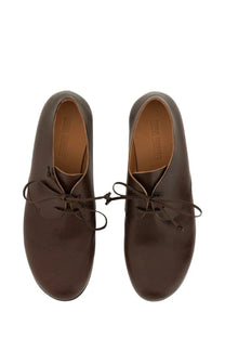 Uma Wang women’s derby lace brown leather oxford shoes with matching laces and tan interior lining