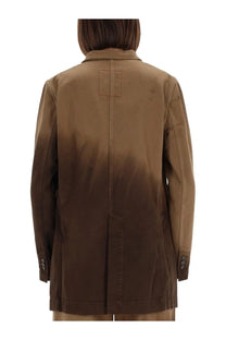 Back view of uma wang women’s jacket jane in tan to dark brown gradient cotton with structured back and buttoned cuffs