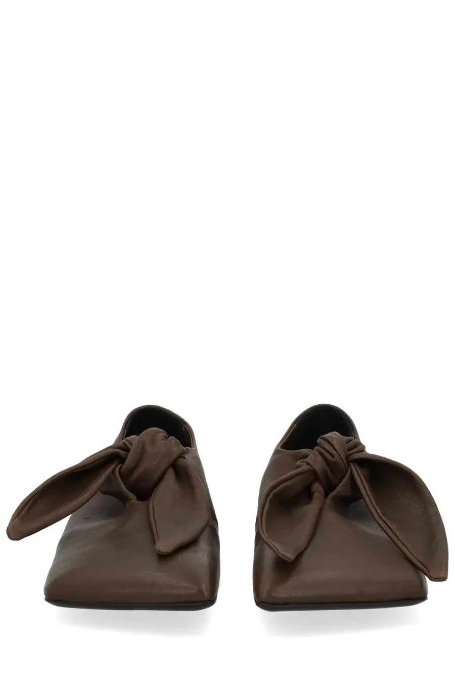 Uma wang women’s grey lace up shoe in brown leather with a prominent knotted bow detail at the front