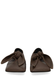 Uma wang women’s grey lace up shoe in brown leather with a prominent knotted bow detail at the front