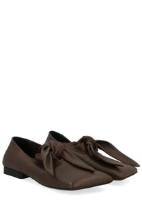 Brown leather loafers with a prominent bow tied front for uma wang womens lace up shoe grey product