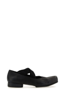 Uma Wang women’s leather ballerina black mary jane flat shoe with low block heel and crisscross strap detail
