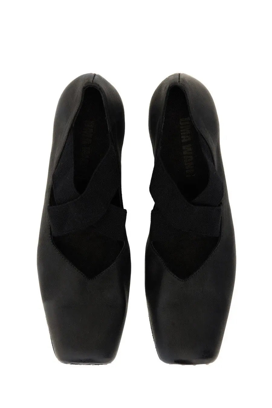 Uma wang women’s leather ballerina black suede ballet flats with sleek square toe and elastic instep straps