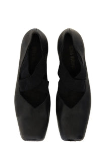 Uma wang women’s leather ballerina black suede ballet flats with sleek square toe and elastic instep straps