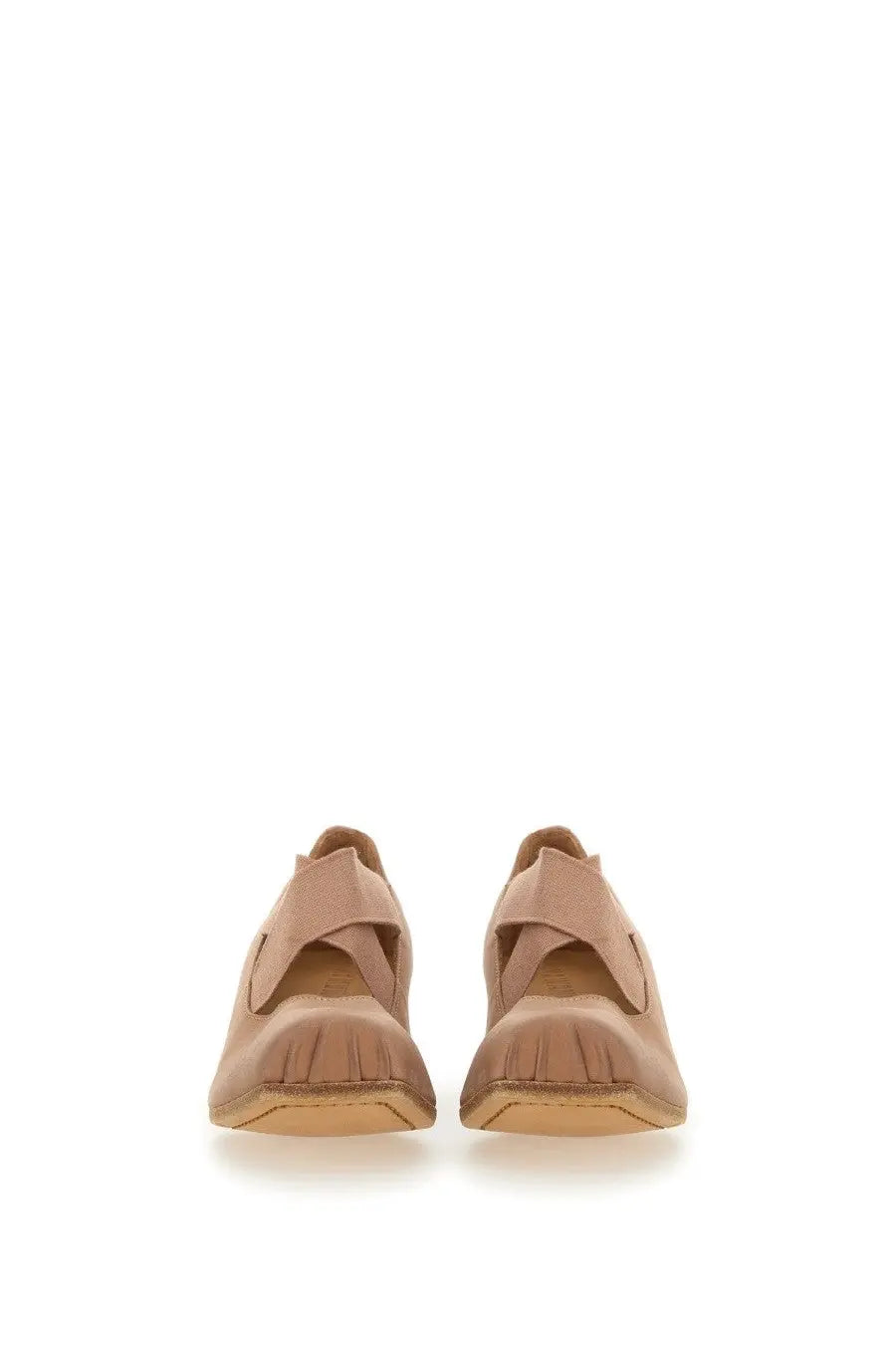 Beige leather mary jane flats with soft minimalist design and subtle stitching details from Uma Wang women’s leather ballerina blue