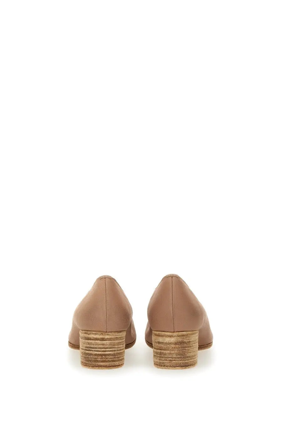 Beige leather pumps with stacked wooden heels from uma wang womens leather ballerina blue collection