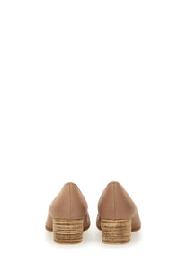 Beige leather pumps with stacked wooden heels from uma wang womens leather ballerina blue collection