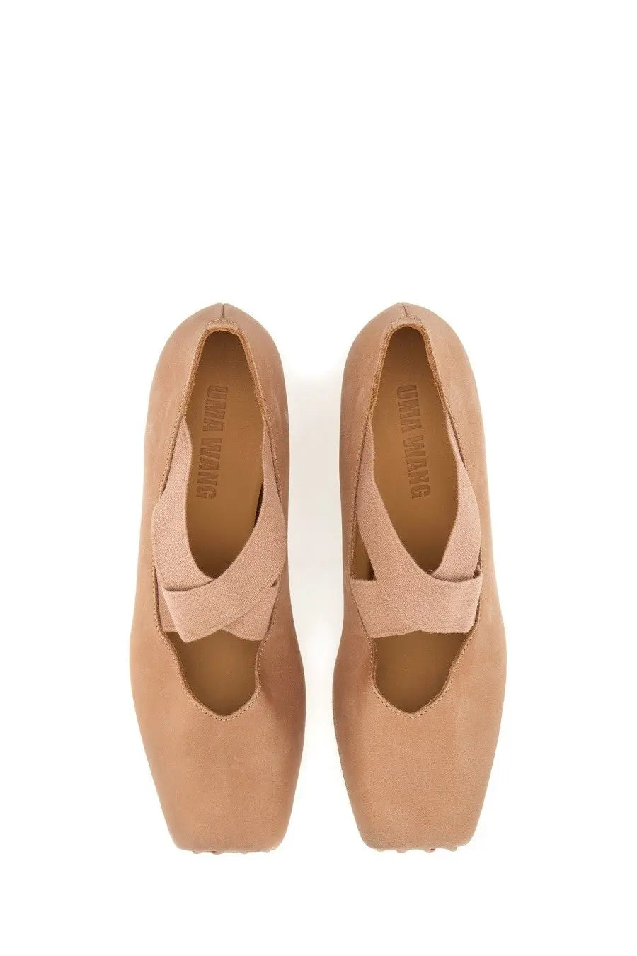 Beige suede mary jane pumps with square heel and crisscross strap detail from uma wang womens leather ballerina blue collection