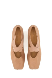 Beige suede mary jane pumps with square heel and crisscross strap detail from uma wang womens leather ballerina blue collection