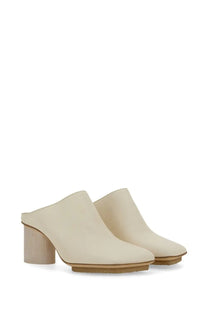 Uma wang women’s leather mule in cream color with block heel and minimalist design