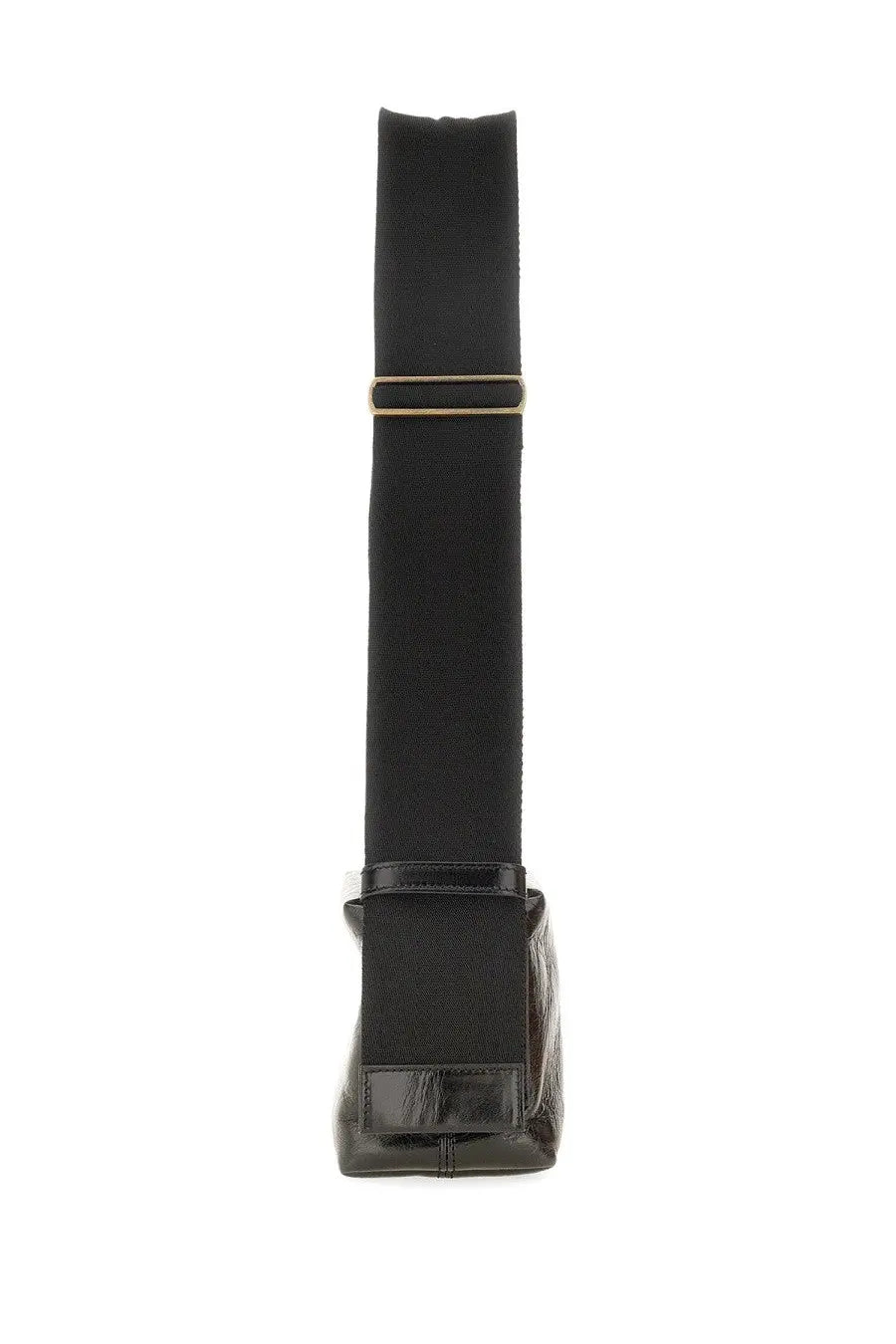 Uma wang women’s leather shoulder bag black with black woven strap gold-tone buckle and crocodile-embossed base