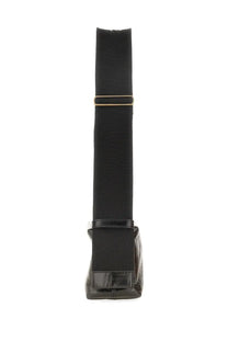Uma wang women’s leather shoulder bag black with black woven strap gold-tone buckle and crocodile-embossed base
