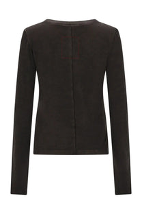 Uma Wang women’s long sleeved top brown dark brown suede with subtle square embroidery on the back side