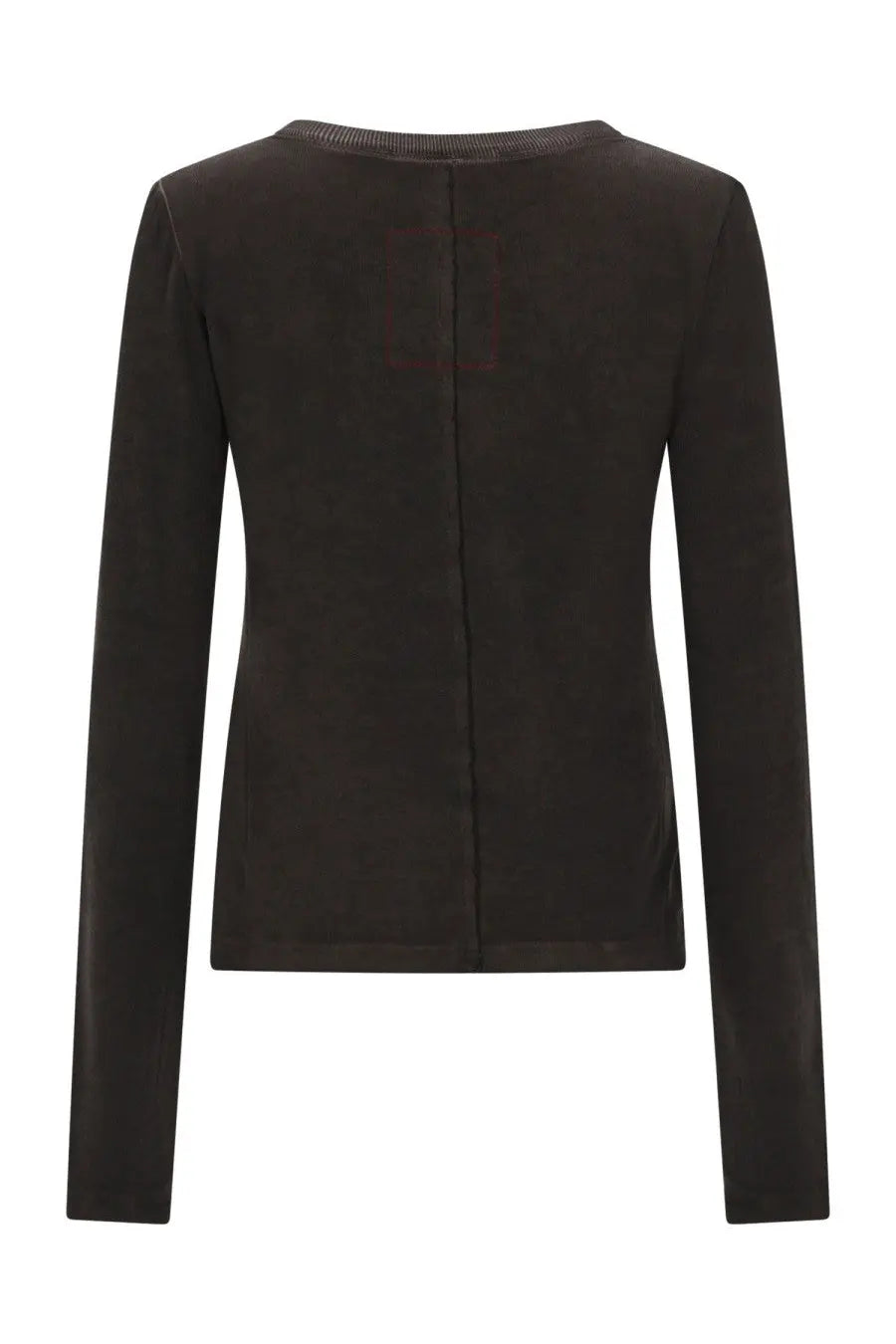 Uma wang women’s dark brown suede long sleeved top with subtle square embroidery on the back side
