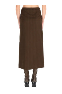 Uma Wang women’s brown pinstripe midi skirt with tailored waistband and straight hem in a lightweight fabric