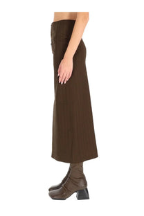 Uma Wang women’s brown high waisted midi gad skirt with straight cut and side button detailing