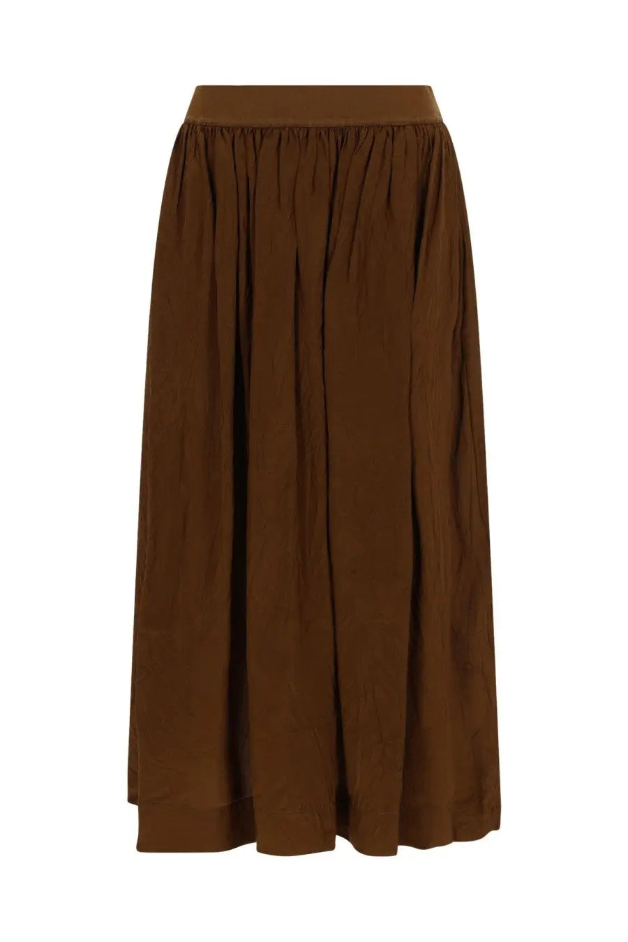 Uma Wang women’s midi skirt in solid brown with a flowing design gathered waistband and soft pleats