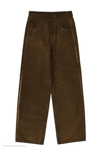 Uma Wang women’s brown corduroy pants Phyllis with relaxed straight-leg cut and visible seam stitching