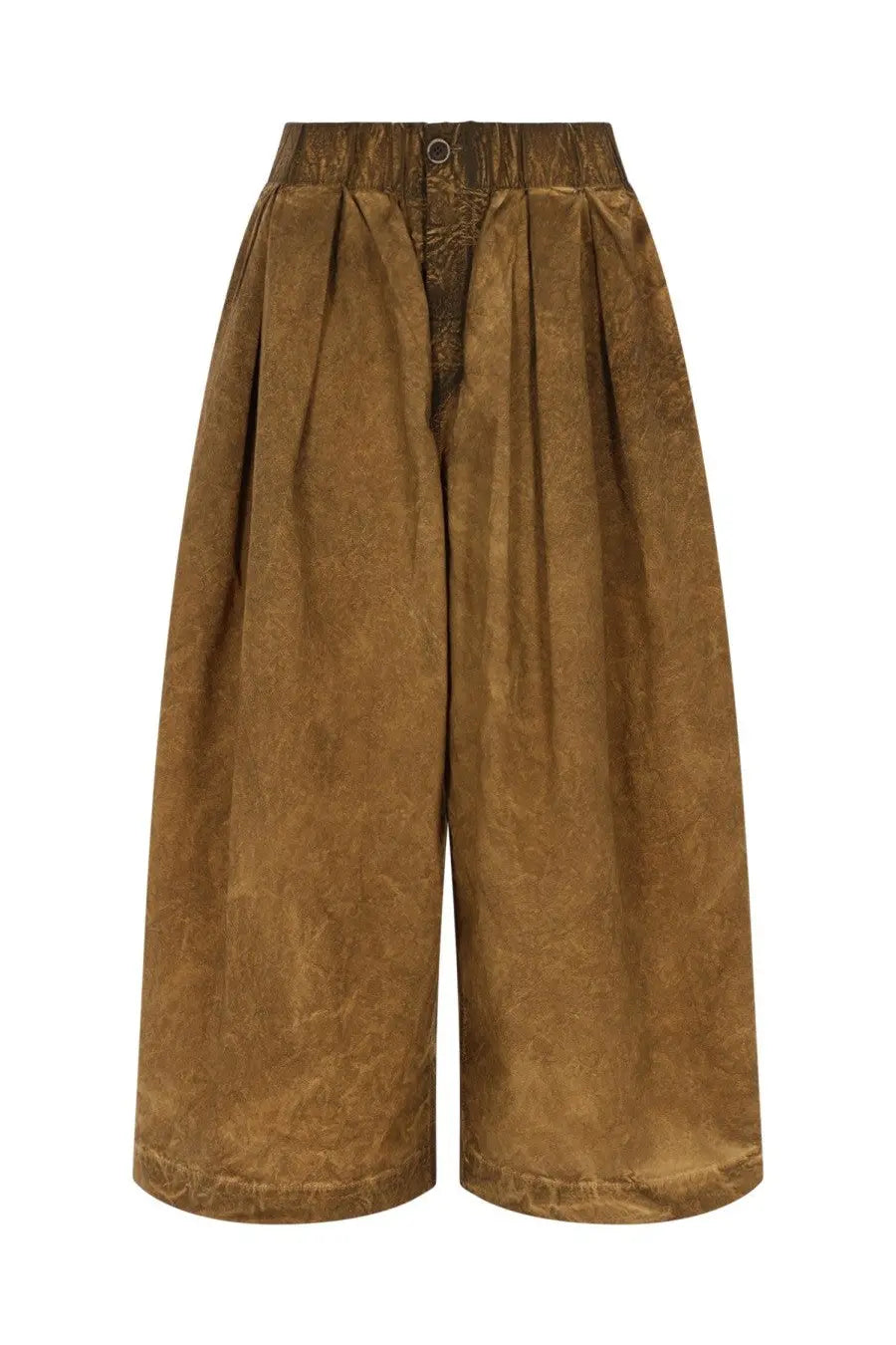 Uma wang women’s brown pleated wide-leg shorts with a subtle textured pattern and elastic waistband