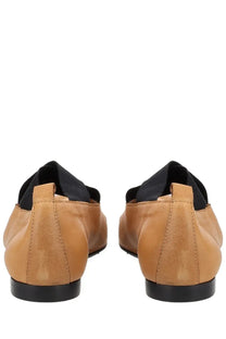Uma wang women’s pointed ballerina beige tan leather loafers with black rubber soles and contrasting black fabric lining