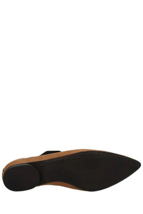 Uma wang women’s pointed ballerina beige tan leather mule shoe with black sole and pointed toe