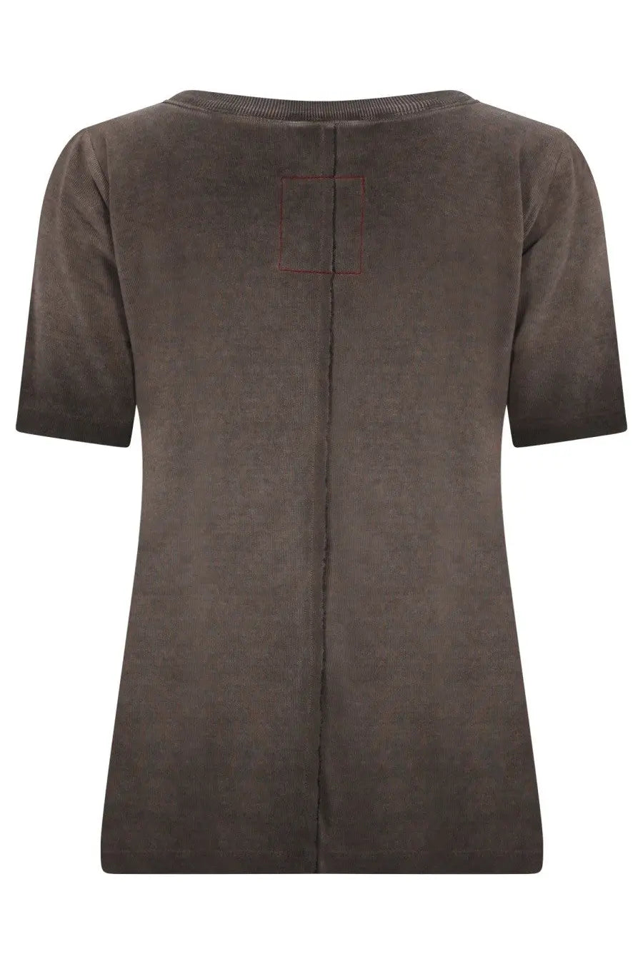 Uma Wang women’s dark brown short-sleeved top with ribbed neckline and subtle stitching details