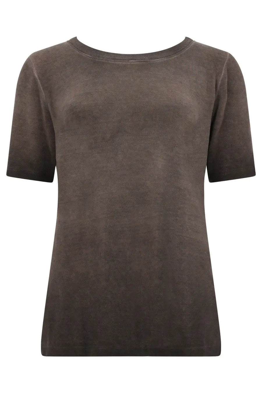 Uma Wang women’s top tir brown soft dark brown short-sleeved relaxed fit top with ribbed neckline
