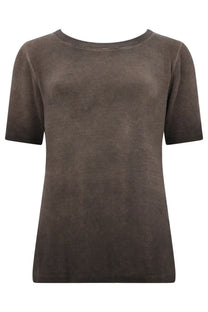 Uma Wang women’s top tir brown soft dark brown short-sleeved relaxed fit top with ribbed neckline