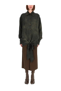 Uma wang women’s tubby shirt in dark green loose fit with front buttons and tie-front detail perfect for casual wear