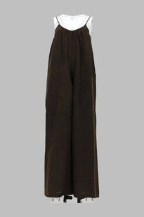 Uma wang women’s tuta intera paul brown sleek dark brown sleeveless jumpsuit with thin straps and flowing silhouette