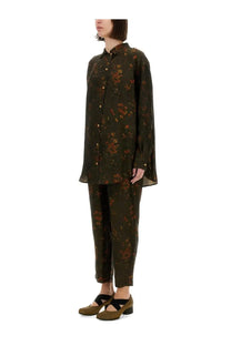 Uma Wang women’s Tyesha shirt in olive green floral print with long sleeves and a relaxed fit button-down style