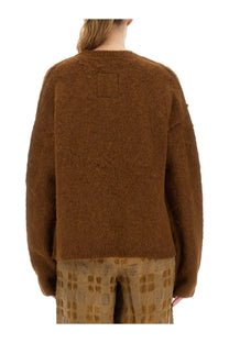 Brown fuzzy wool blend sweater with square patch on the back by uma wang for women