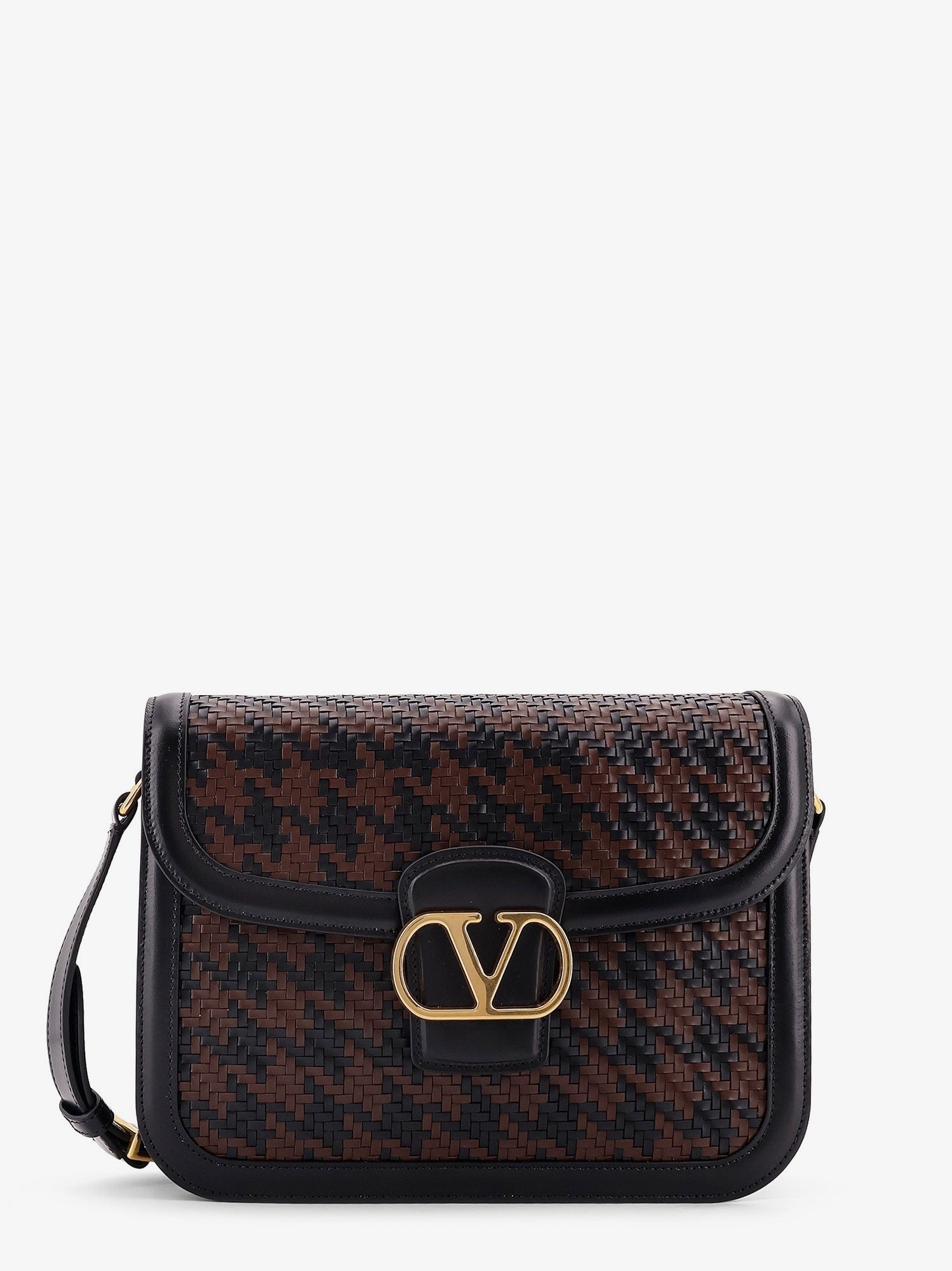 Valentino Men's Valentino Garavani 9TO5 Woven Leather Shoulder Bag Black